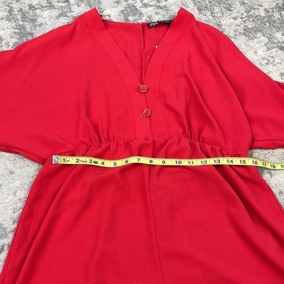 NWT Zara Red Romper Half Puff Dolman Sleeve V Neck Shorts Sz L - Picture 9 of 15